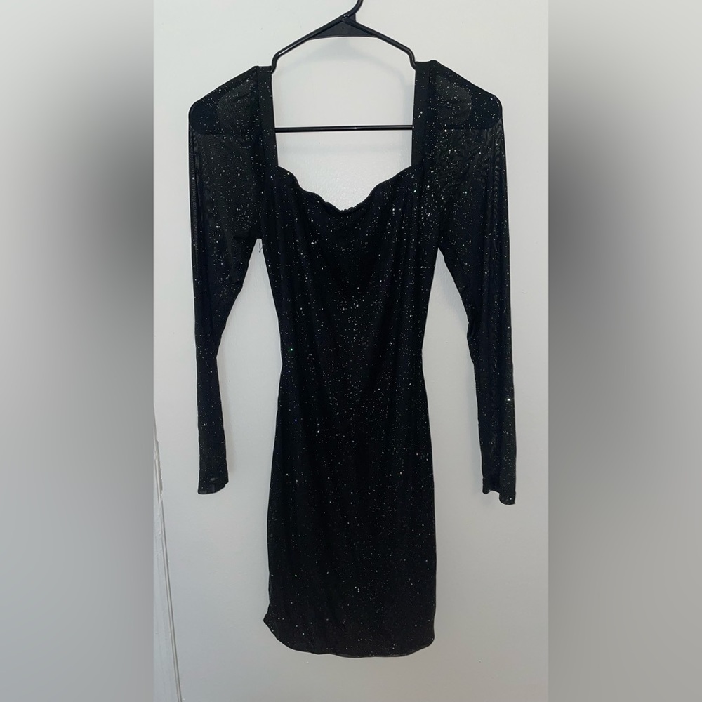 Joyfunear Rhinestone Chain Crisscross Backless Square Neck Sequin Bodycon Dress